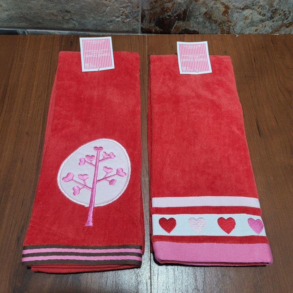 Valentines Heart Red Cotton Hand Towel Set of 2